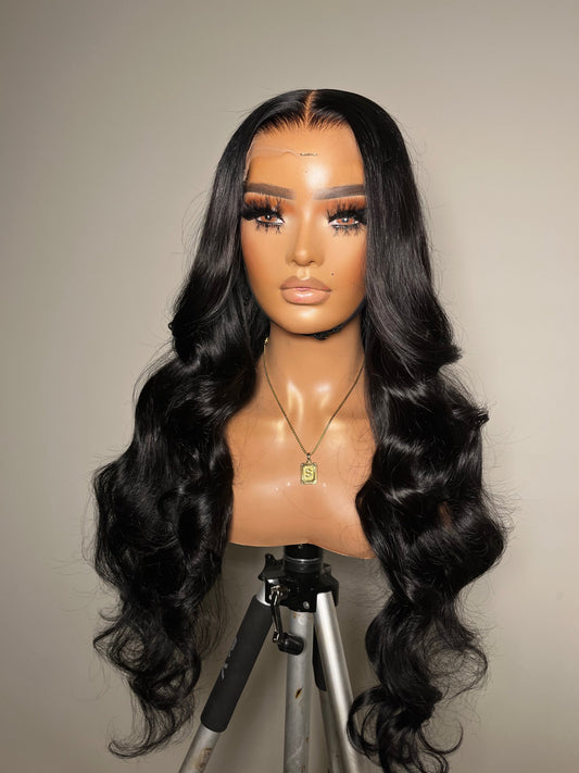 Jet Black 5x5 HD Closure Wig 24" Polished Crowns